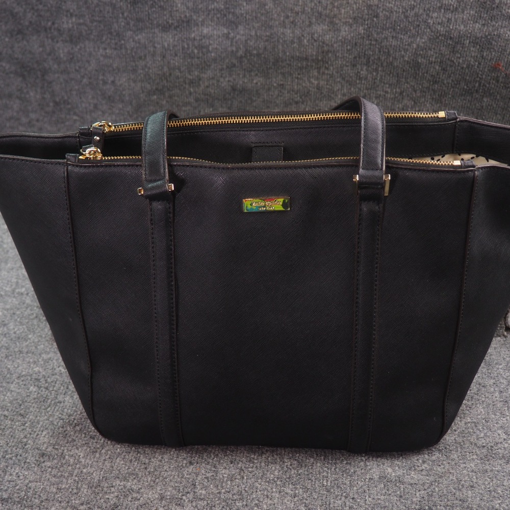 Kate Spade Tote Bag Black Saffiano Leather Gold Hardware Zip Shoulder Purse